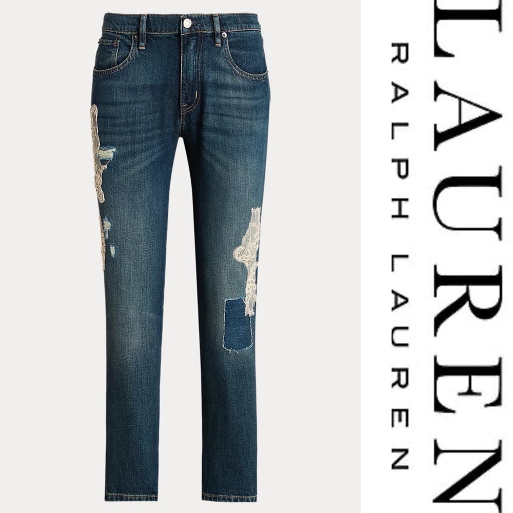 Lauren Ralph Lauren Lace Sequin Patchwork Tapered Jeans*NWT - Picture 11 of 12